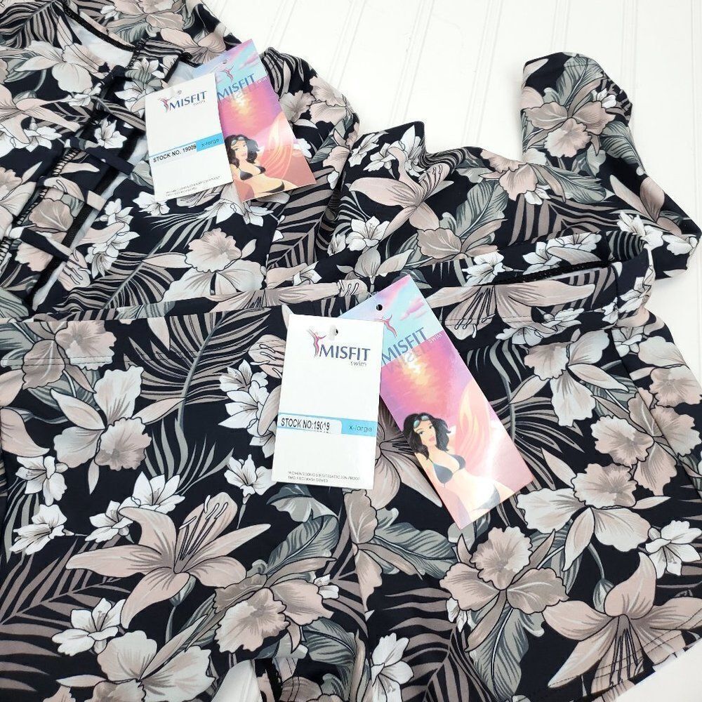 Misfit Retro Floral Cut Out Zipped Rashguard Set G-0191.92 - Picture 15 of 15